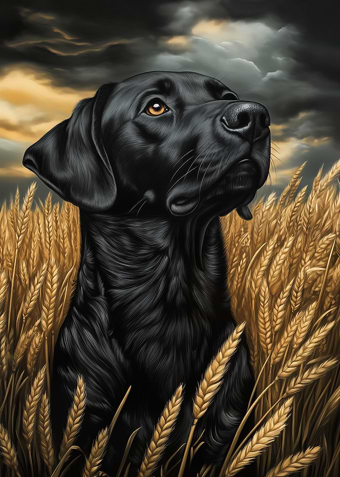 Black Lab in Wheat Field