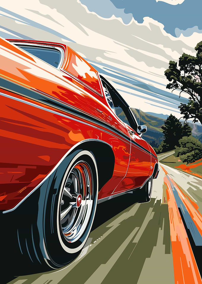 Red Classic Car on Road