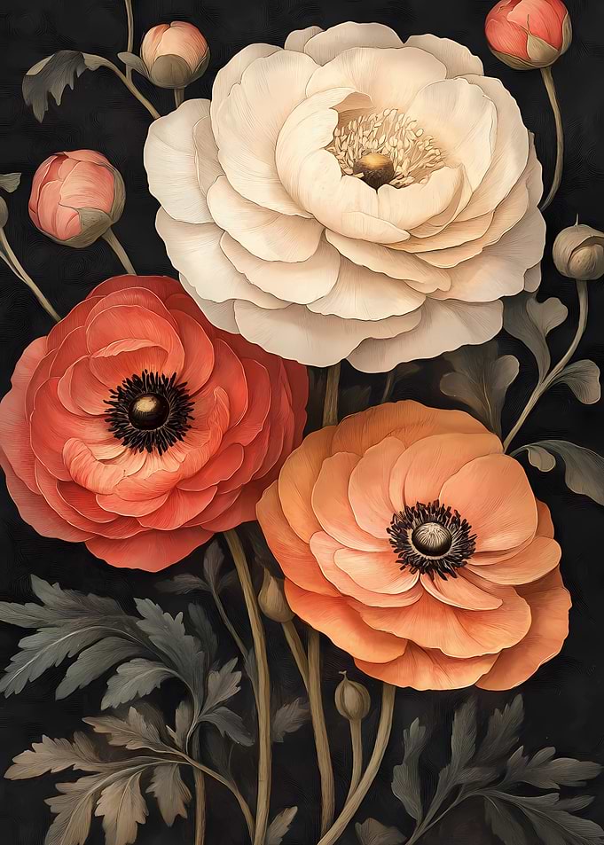 Ranunculus Flower - art nouveau