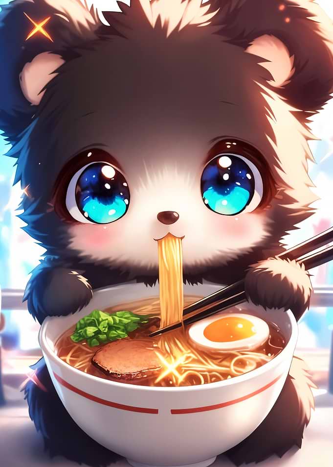Cute Bear Eating Ramen