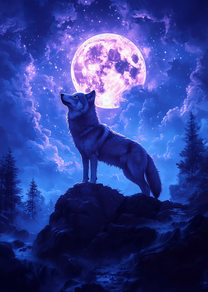 Wolf Howling at the Moon