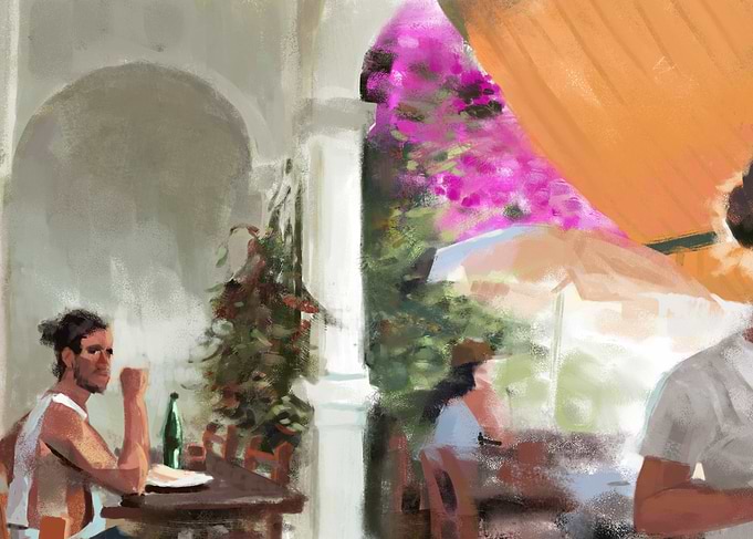 Outdoor Cafe in Spain Painting