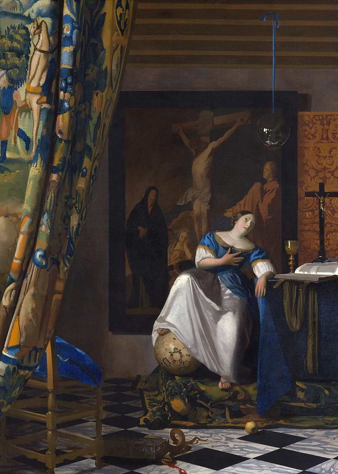 Woman in Blue and White Dress