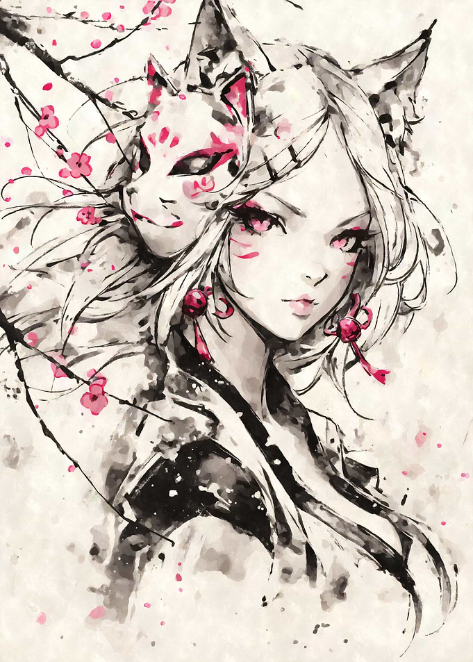 Anime Kitsune Girl with Mask