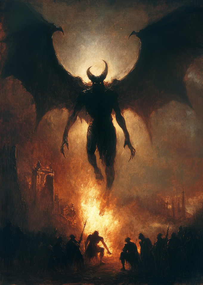 Demonic Figure Over City