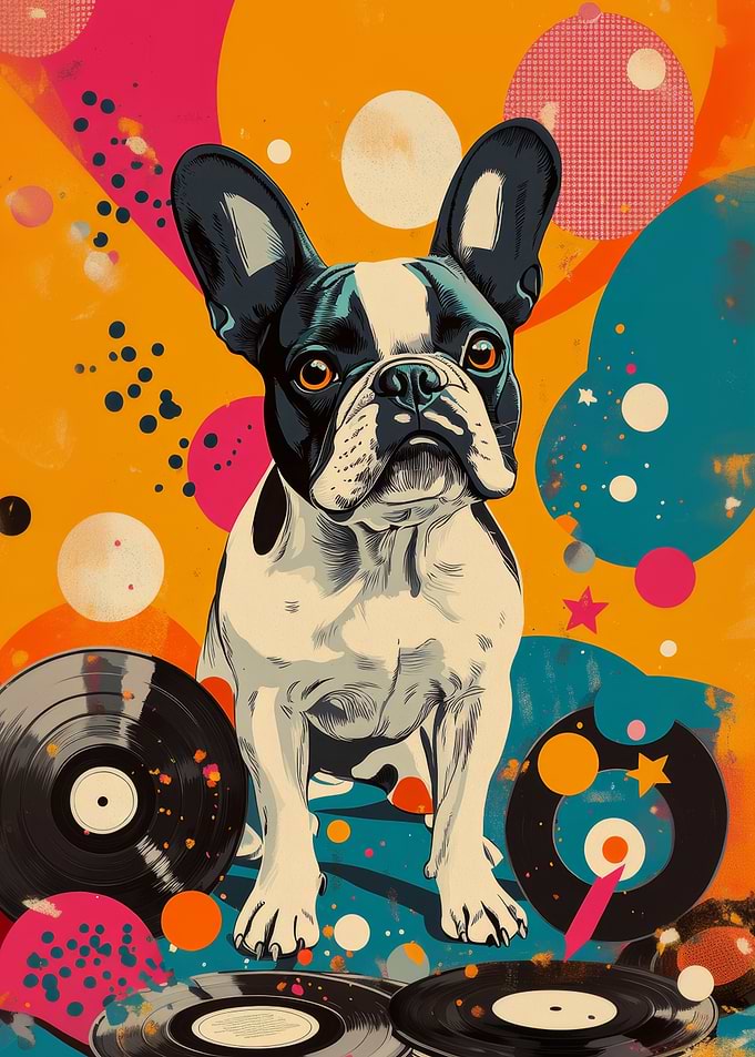 French Bulldog Vinyl Art | Vinyl French Bulldog | Music-Themed Dog Art