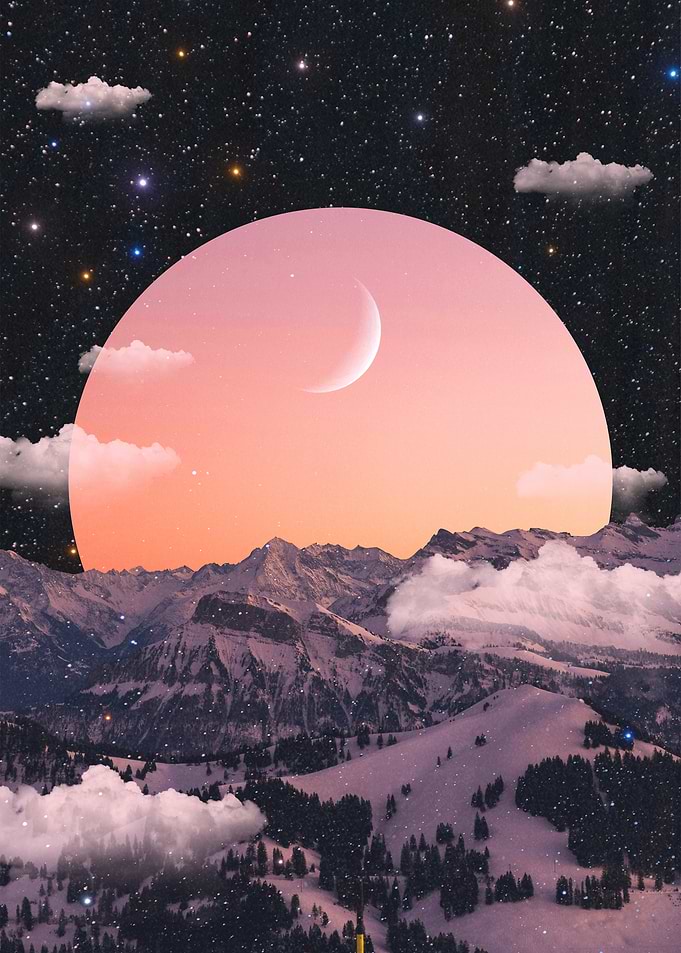 Pink Moon Mountain Landscape