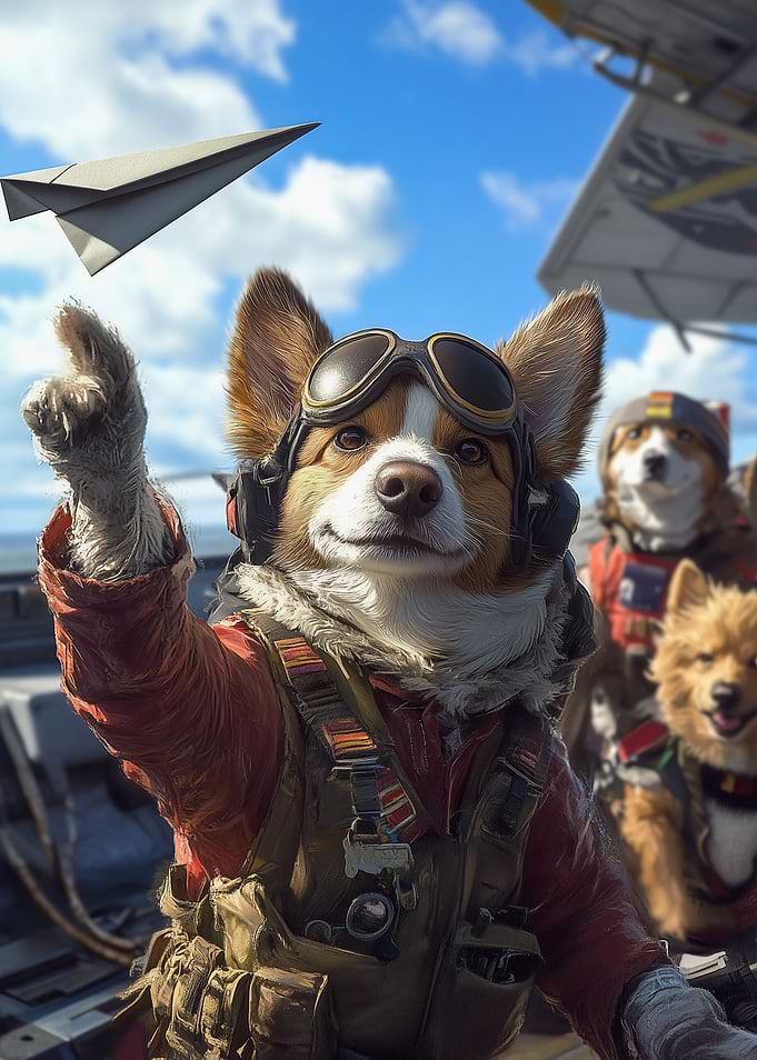 Dog Pilot with Paper Airplane