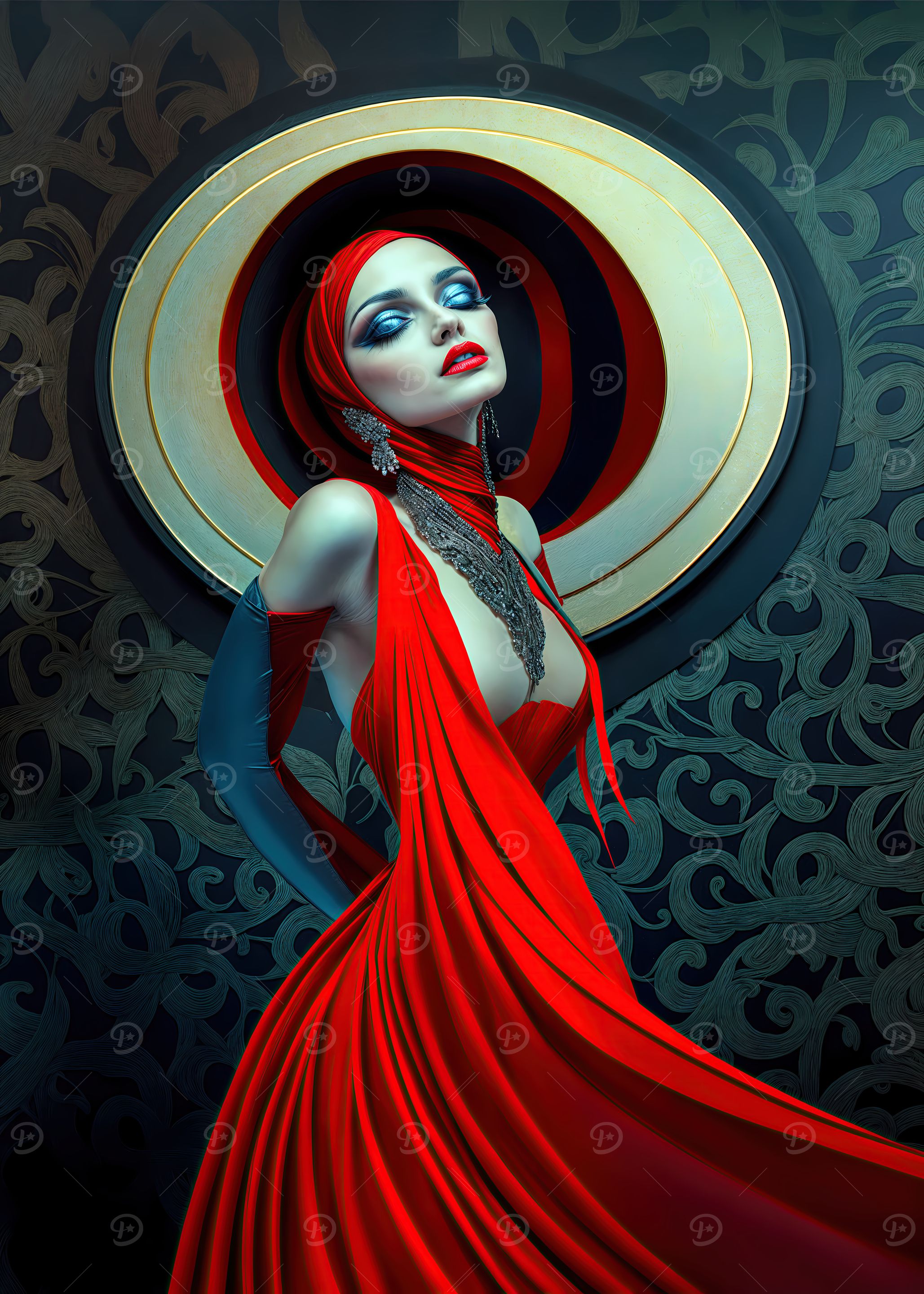 Red Dress Portrait: Avant-Garde Elegance