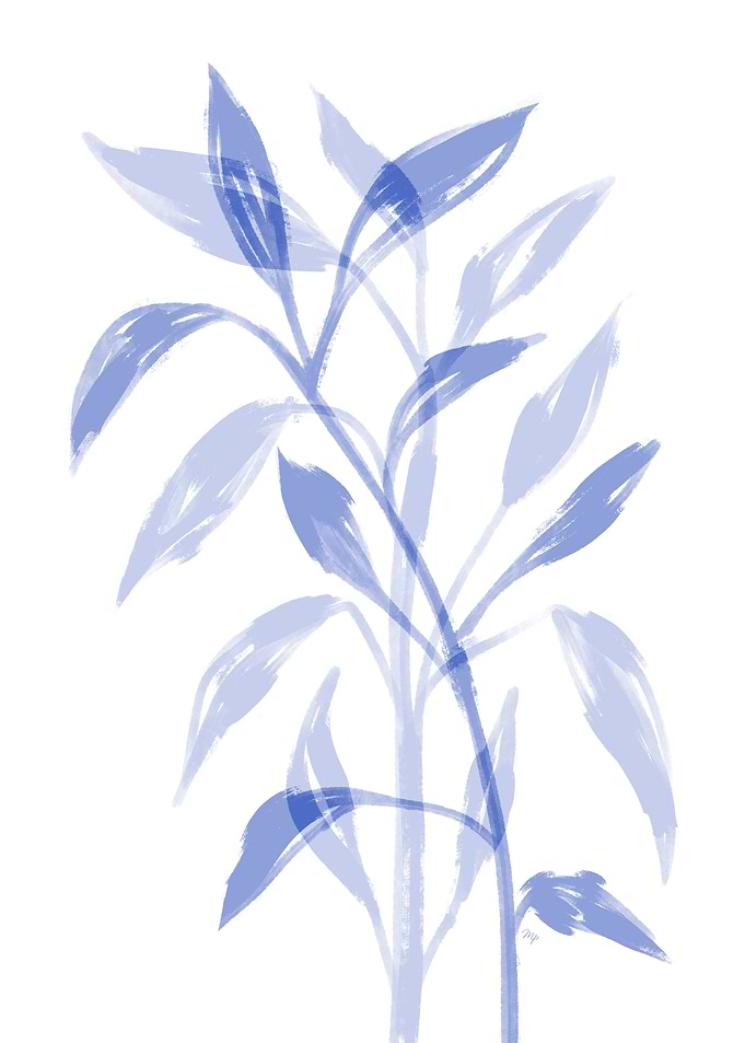 Blue Watercolor Bamboo Two
