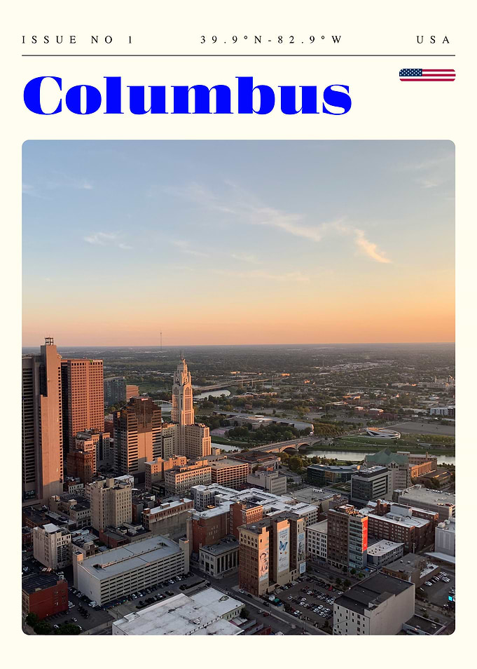 Columbus Ohio Skyline Sunset Travel Art Poster