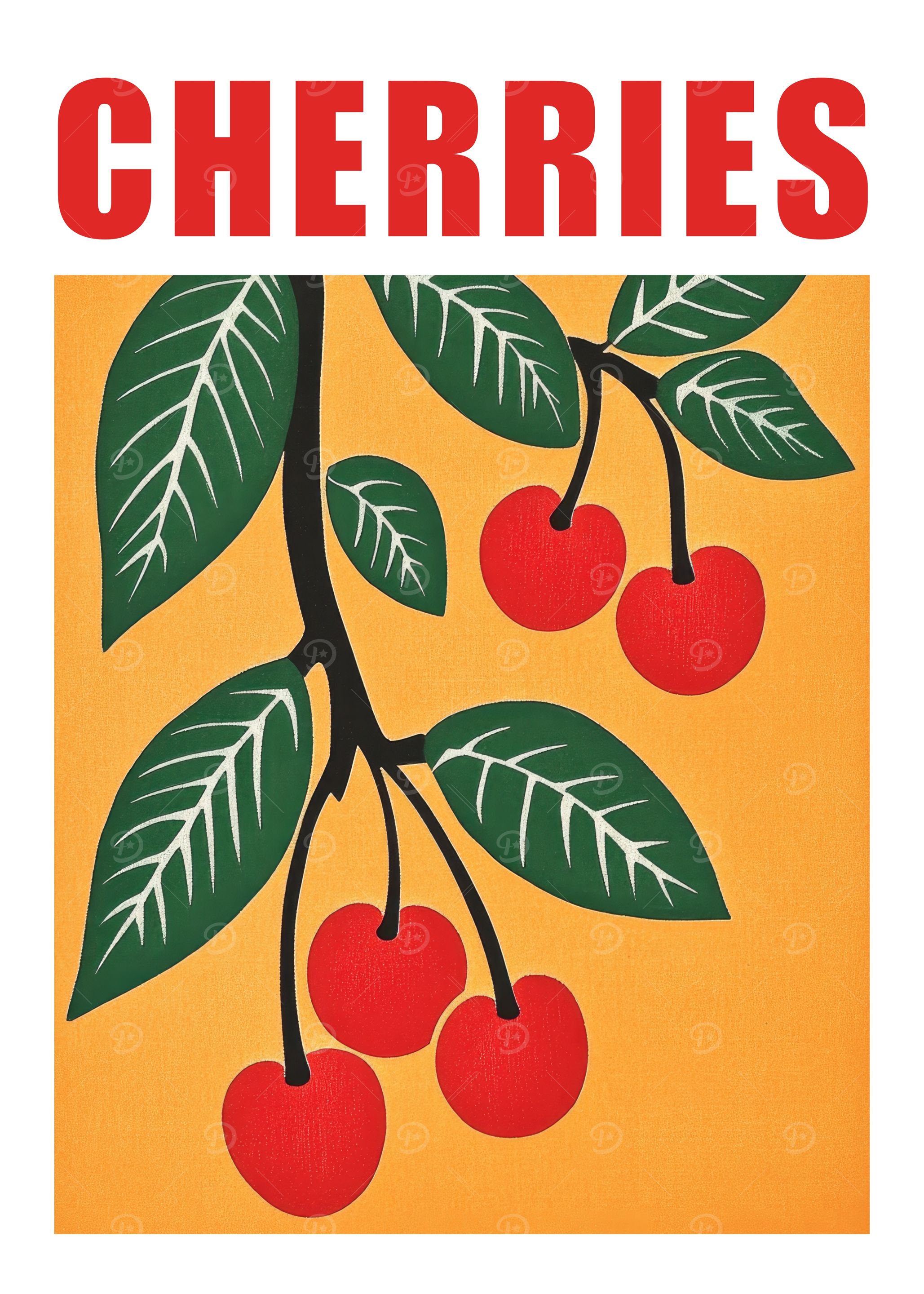 Cherries Retro Art Print