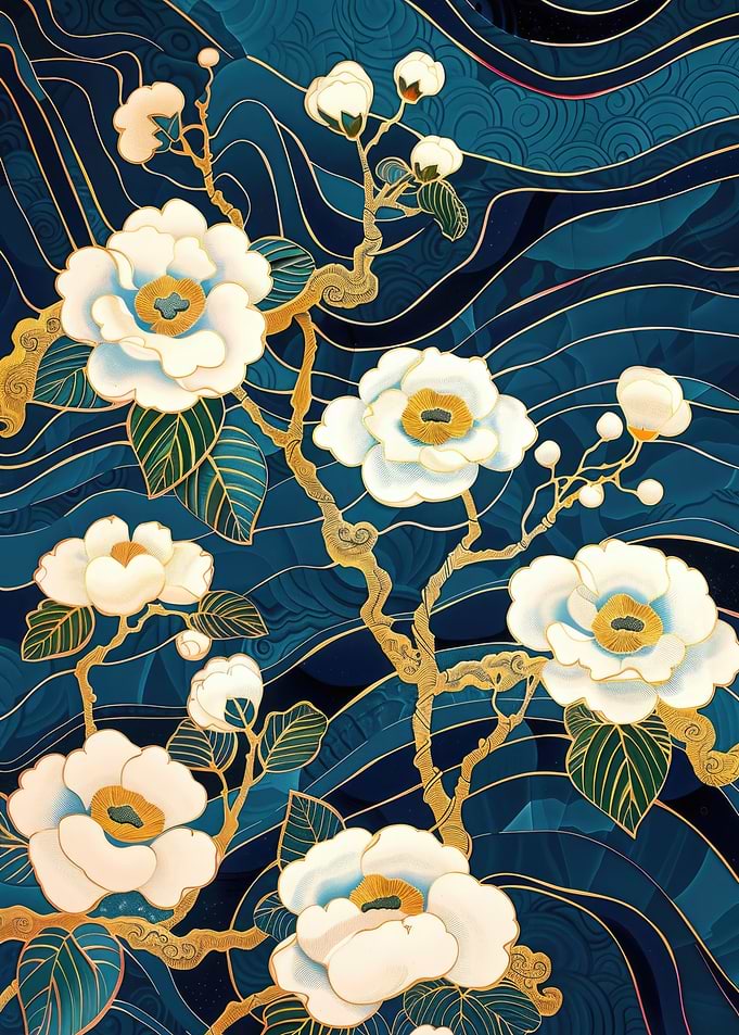 Gold & Blue Floral Art