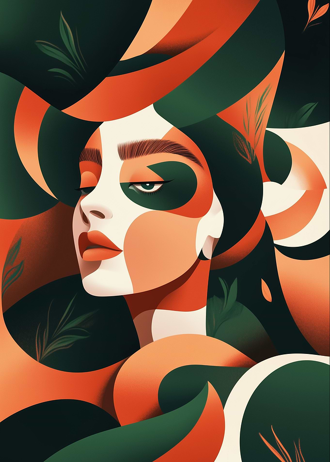 Abstract Woman with Green and Orange