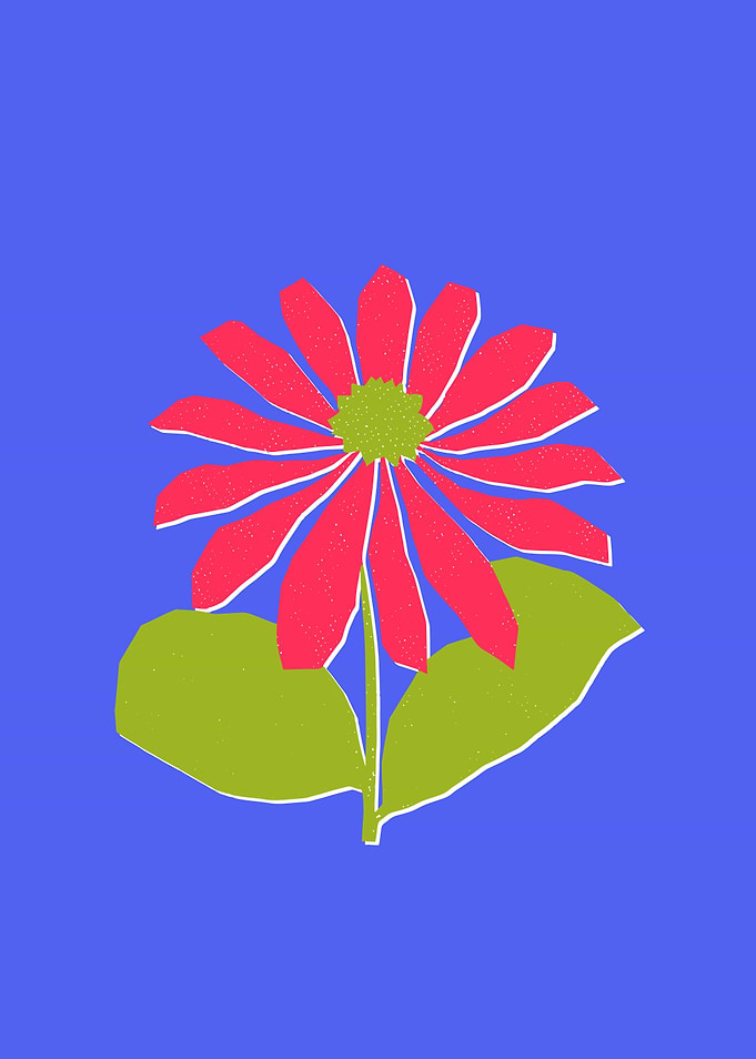 Vibrant Whimsical Red and Blue Flower