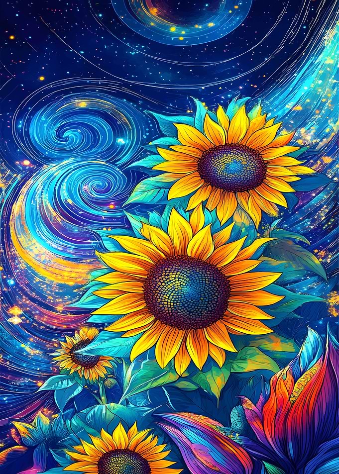 Sunflowers in the Night Sky