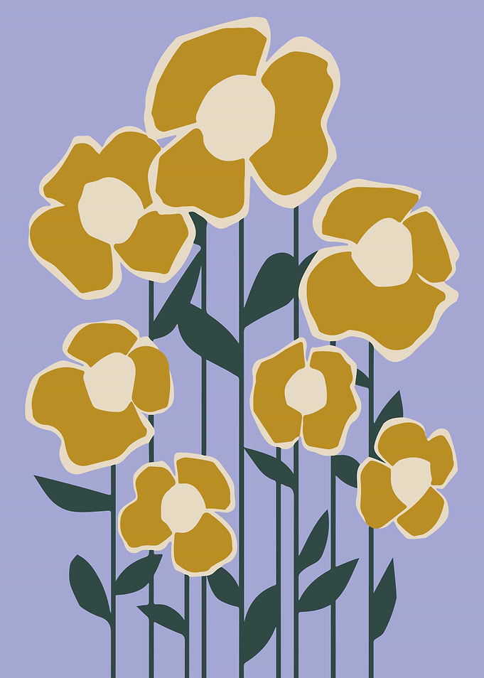 Golden Yellow Wildflowers on Lilac