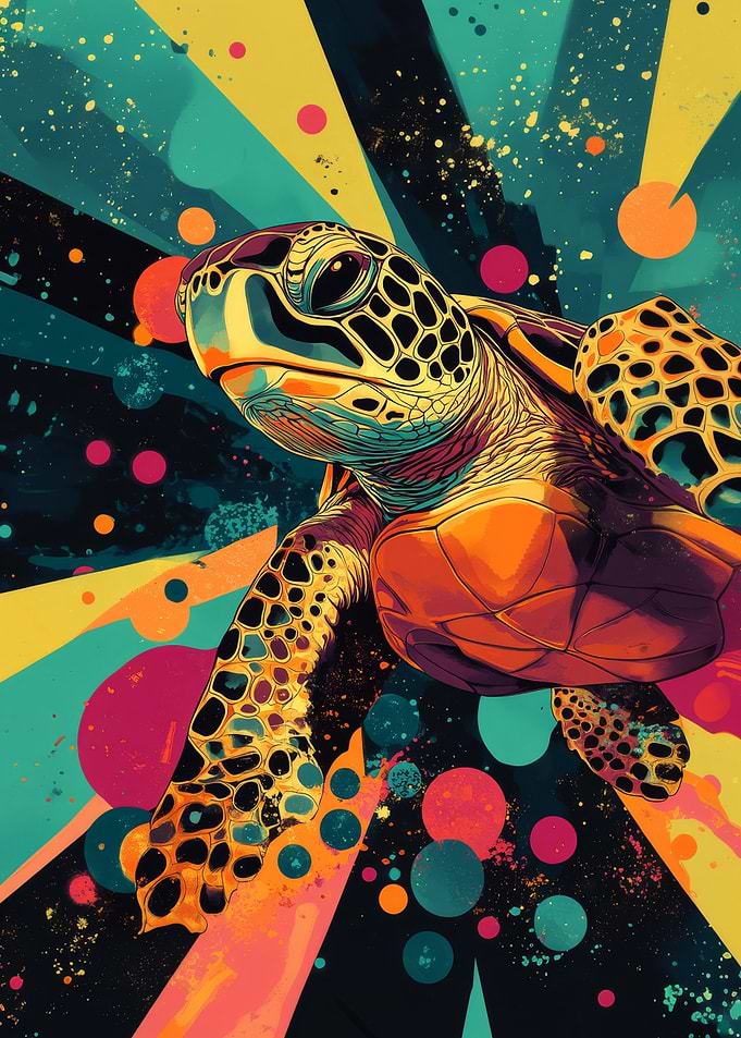 Sea Turtle Pop Art | Radiant Sea Turtle | Ocean-Themed Wall Art