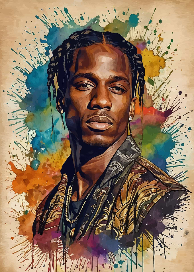 Travis Scott Watercolor Portrait