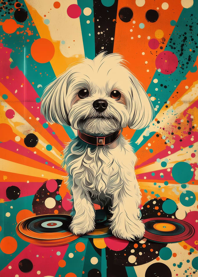 Groovy Maltese | Retro Dog Art Print | Retro Dog on Vinyl
