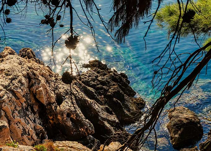 Sunlit Sea & Rocks