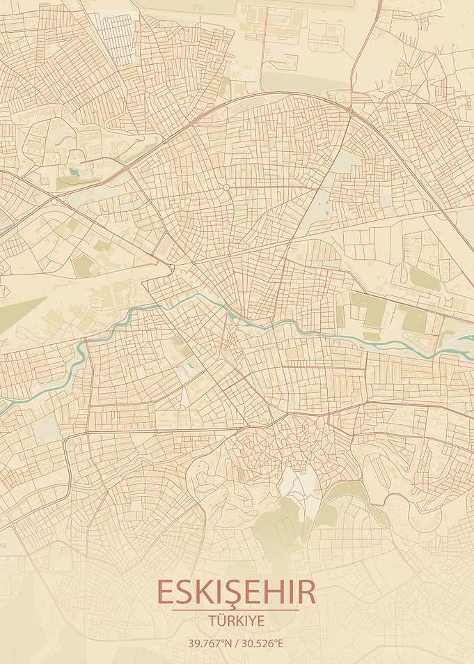 Eskişehir Türkiye Vintage Style City Map