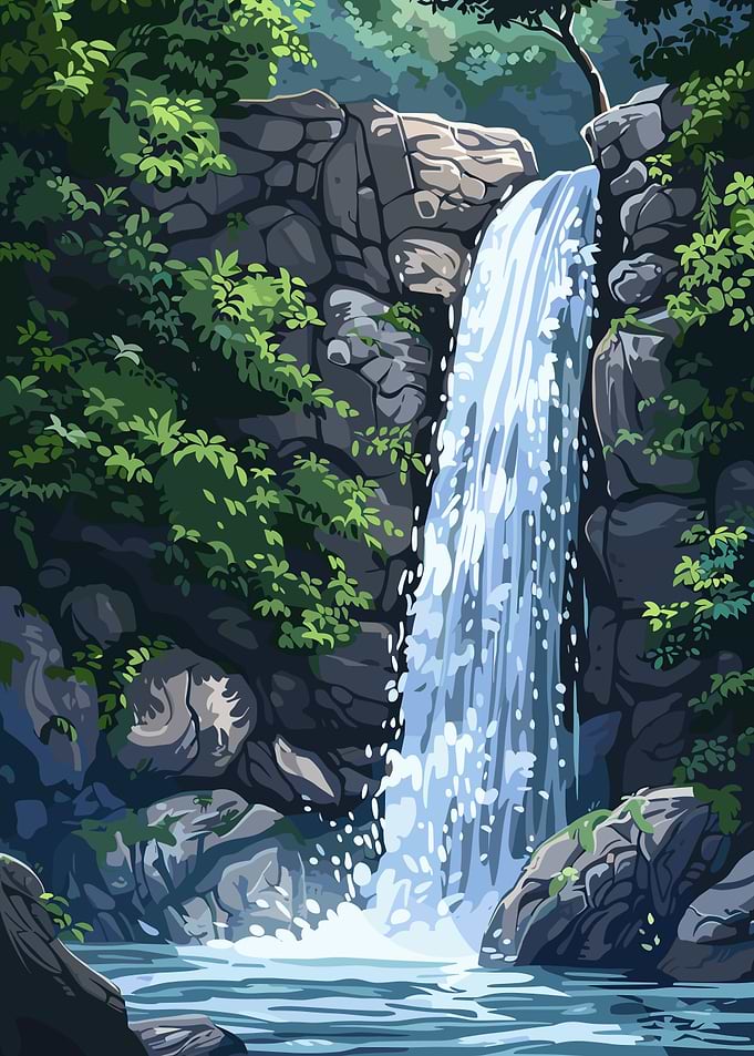 Waterfall in Lush Forest