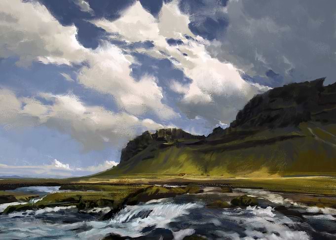 Iceland Mountain Landscape with River