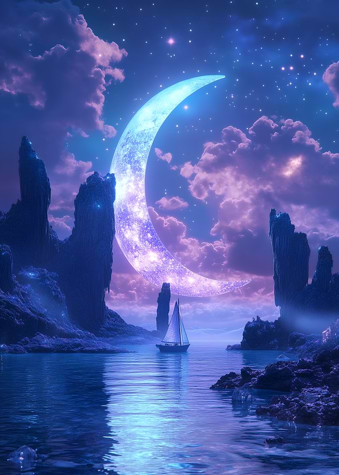 Crescent Moon Seascape
