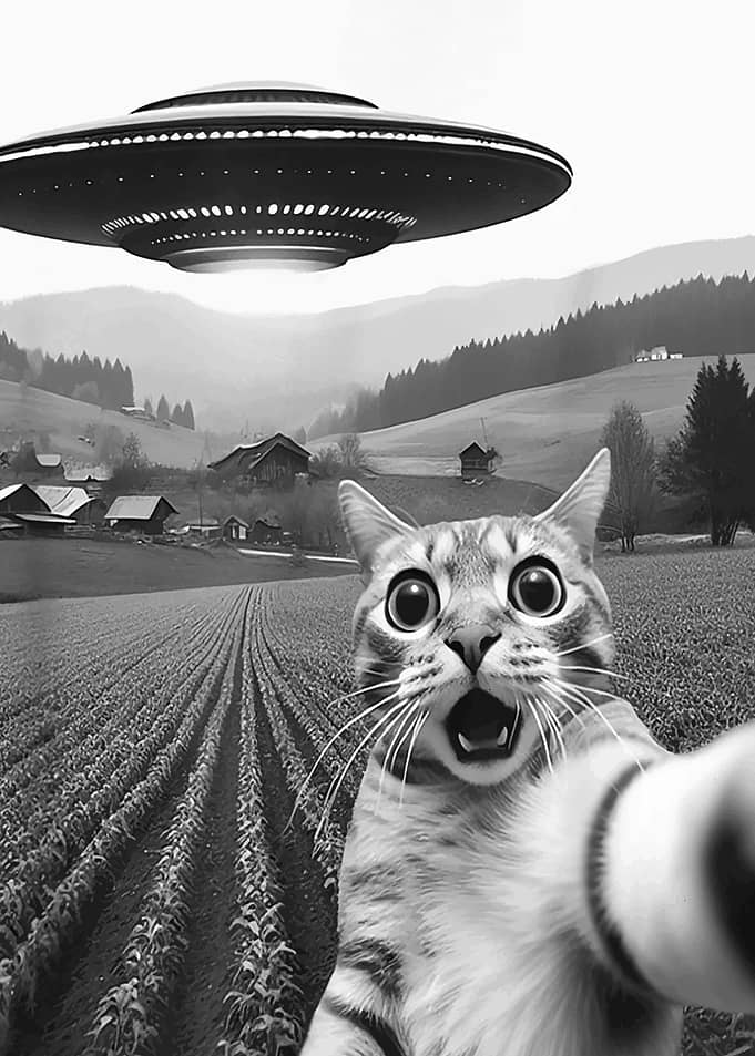 Cat Selfie With Alien UFO