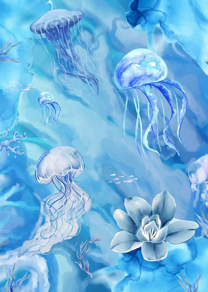 Watercolor Jellyfish & Flower