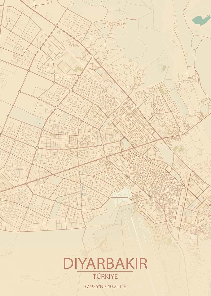 Diyarbakir Türkiye Vintage Style City Map