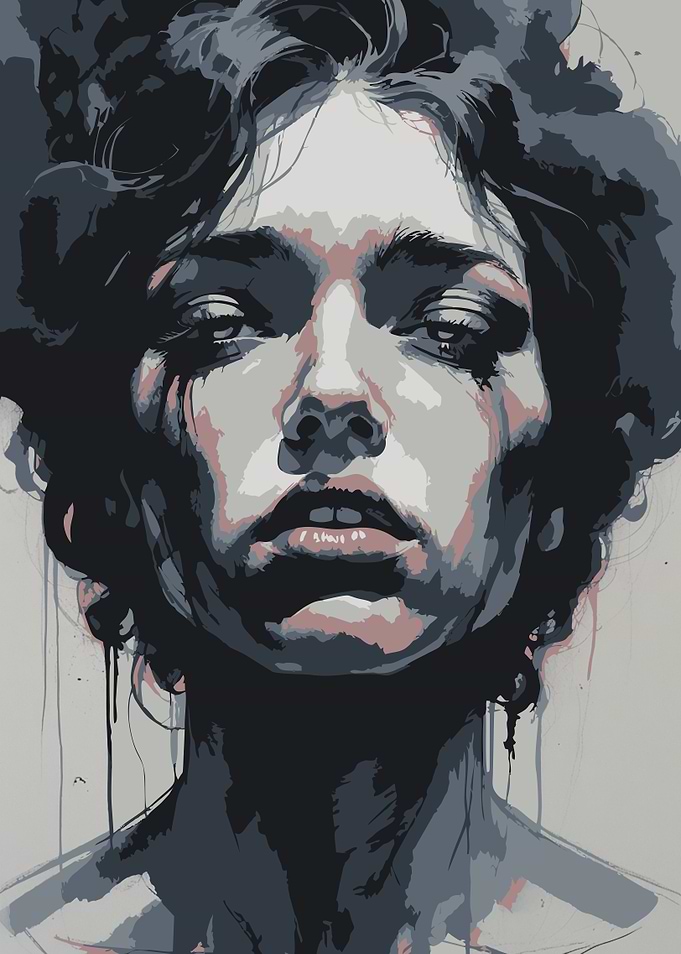 Woman's Portrait in Blue Tones