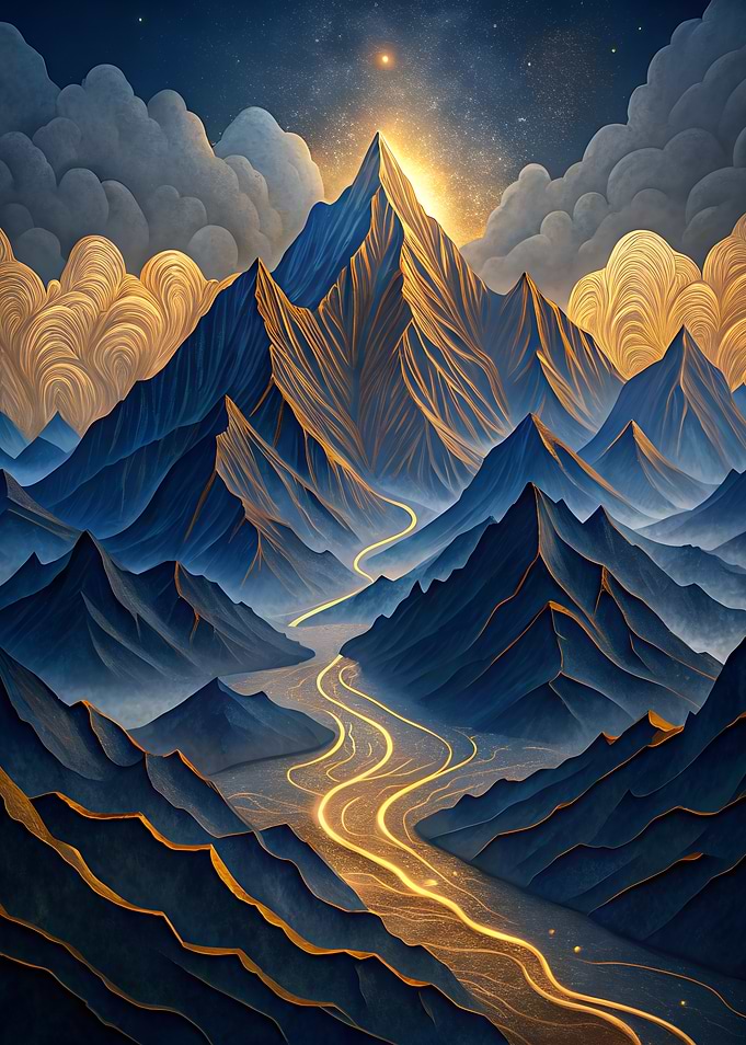 Celestial Lapis Himalayas – Golden Glow Mountain path