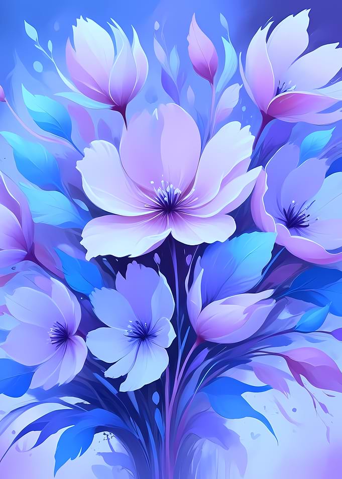 Blue and Purple Flowers Painting