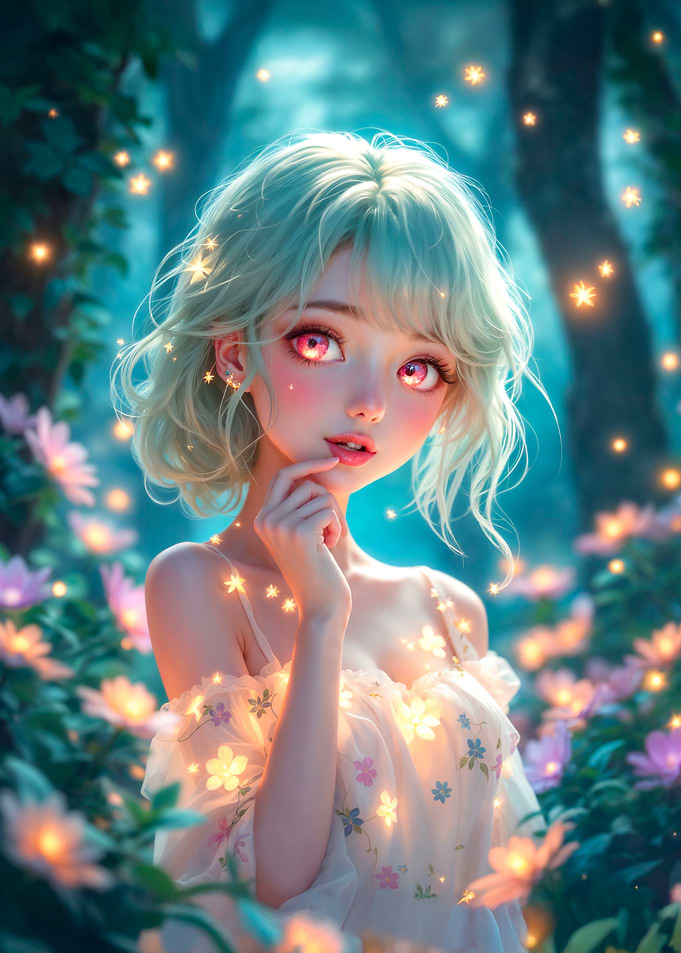 Anime Girl in Enchanted Forest