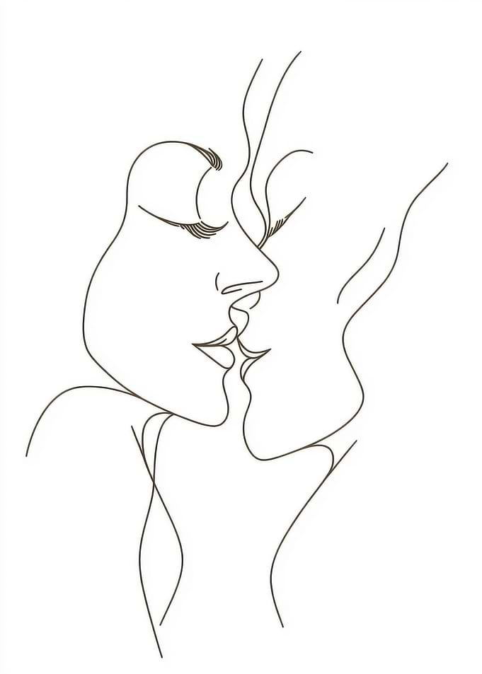 Line Art Couple Kiss