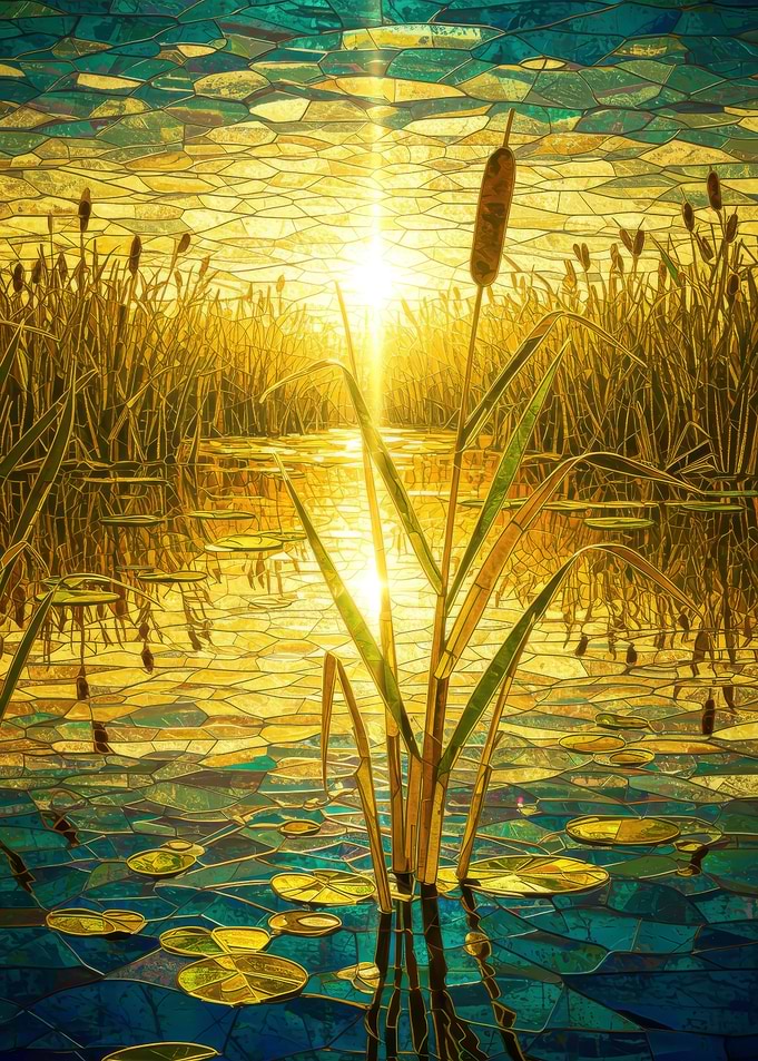 Stained Glass Sunset Marsh