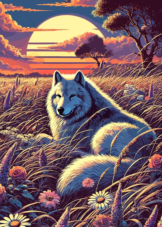 Wolf Sunset Meadow