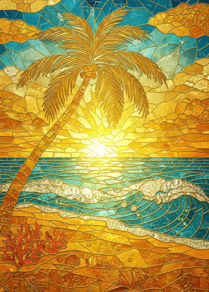 Stained Glass Sunset Beach