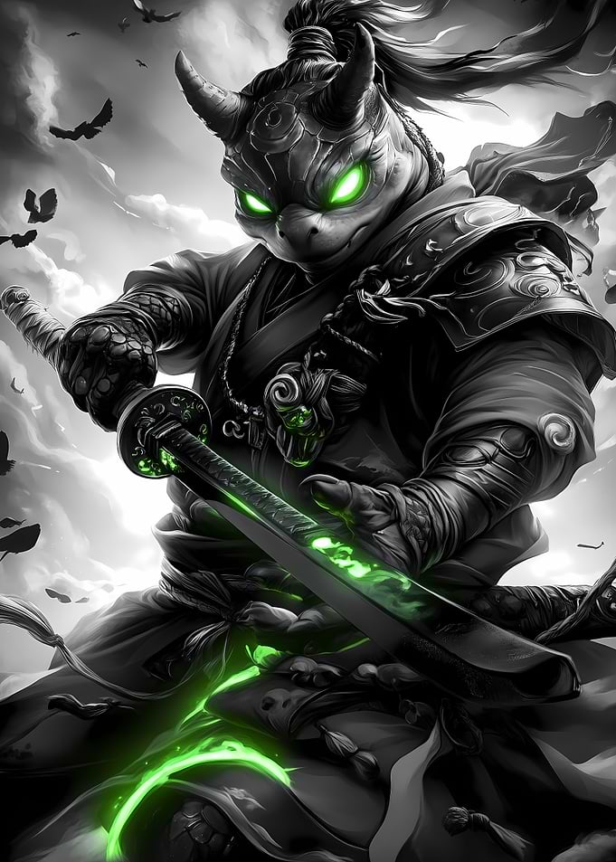 Green-Eyed Samurai Warrior Animal
