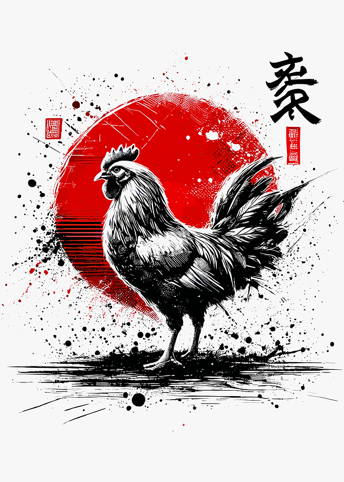 Rooster with Red Sun
