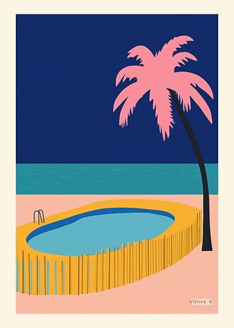 Tropical Costal Pink Palm Tree