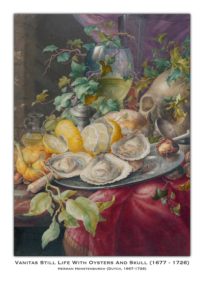 Vanitas Still Life with Oysters and Skull