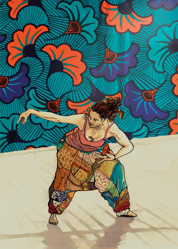 Woman Afro Dancing with Floral Background