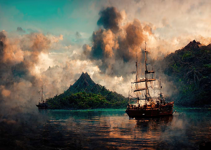 Ship in Tropical Bay