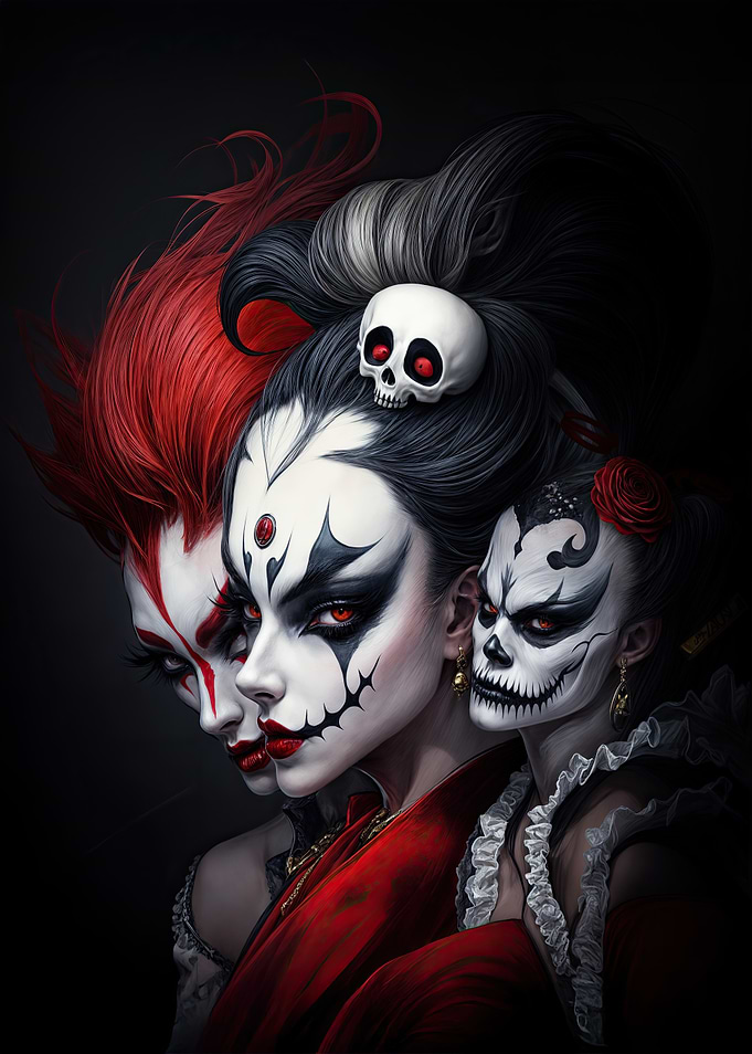 Three Women with Skull Makeup: Women of the Underworld