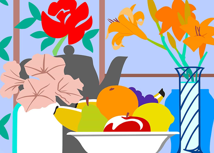 Still Life with Petunias, Lilies and Fruits