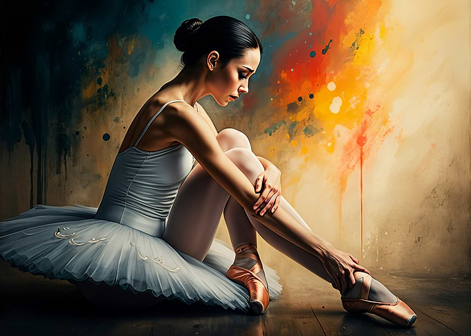 Ballet Dancer in a Tutu sad with splash paint