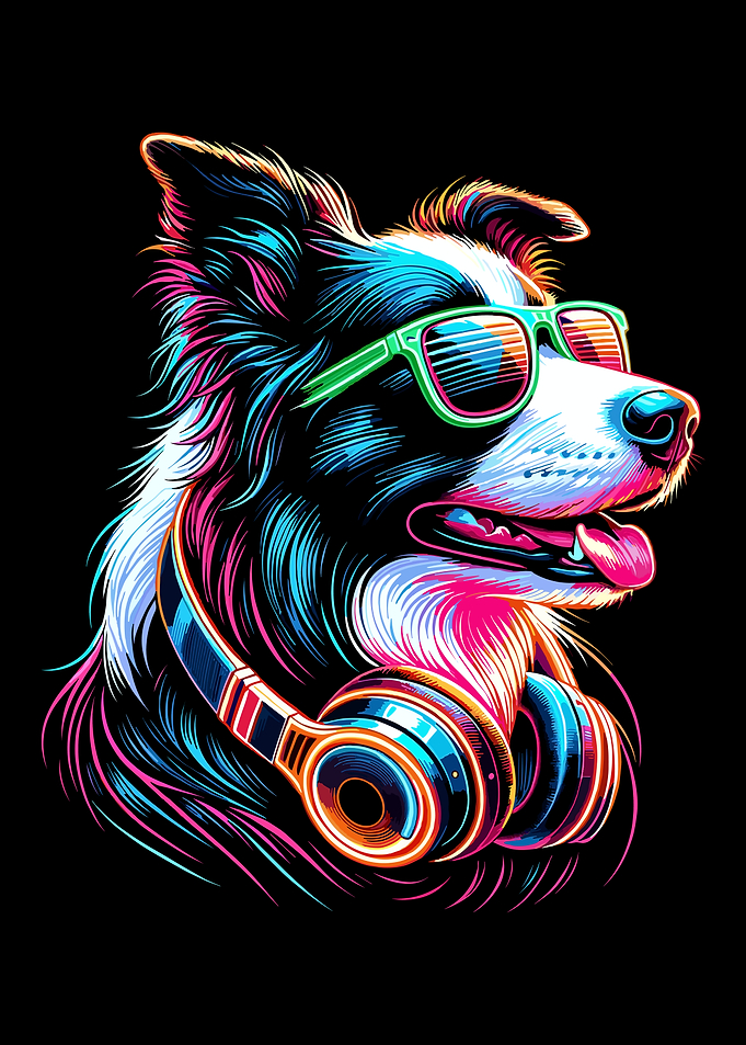 Boarder Collie with Headphones